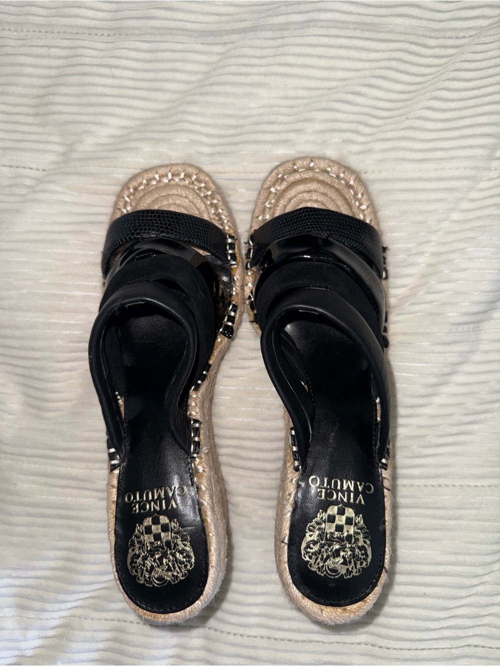 Vince Camuto Black Multi-Strip Espadrille Wedge Mule - Picture 4 of 4